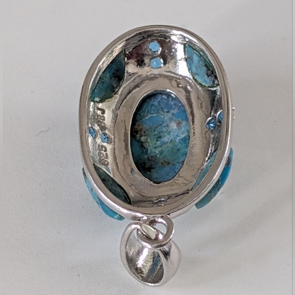 Vintage BBJ Sterling Silver Multi-Gemstone Pendant - Turquoise & Blue Topaz - Picture 6 of 7
